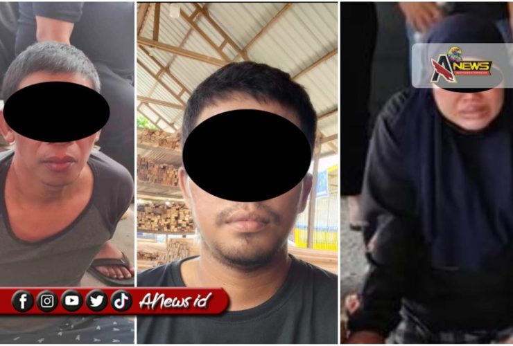 (Foto: Dua tahanan, serta istri salah satu tahan yang merupakan otak dari kaburnya 11 tahanan Polresta Balikpapan yang berhasil diamankan/Ist)
