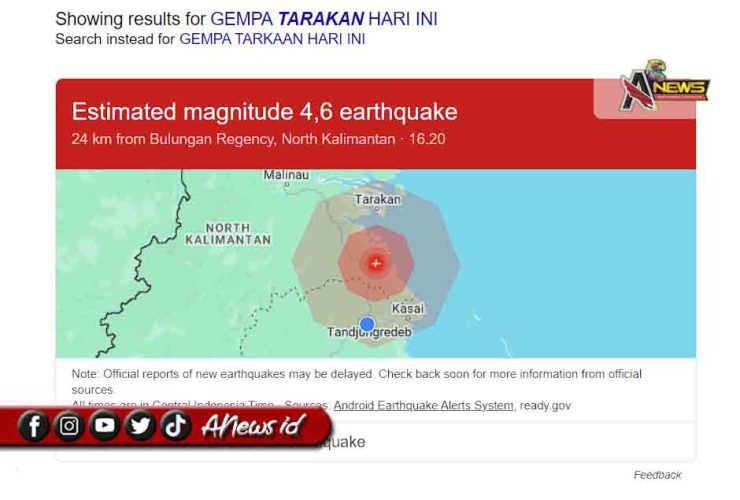 Gempa M 4,6 Guncang Tarakan Hingga Berau, Berikut Penjelasan BMKG